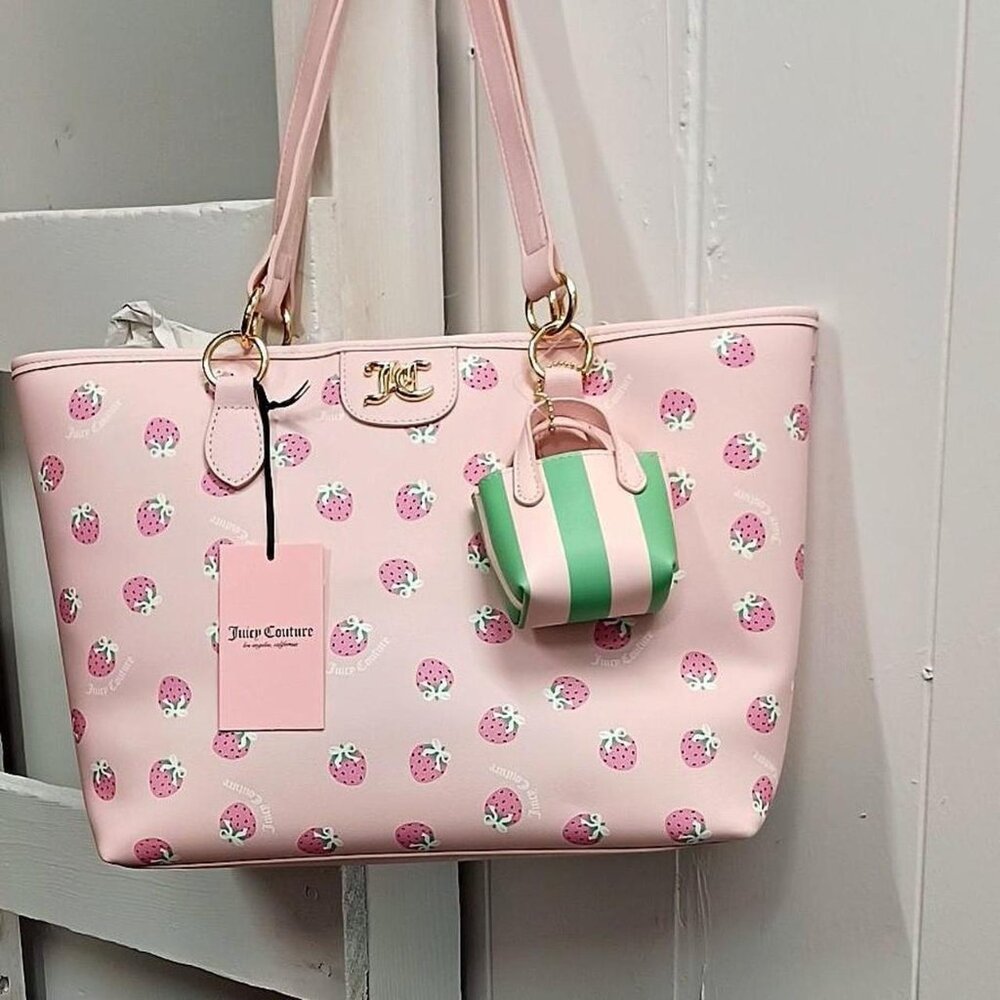Juicy Couture Pink Strawberry Print Tote Bag